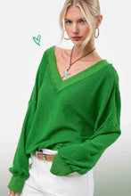JLT7410-V-neck Waffle Long Sleeve Top Christmas Fall: Sage / M