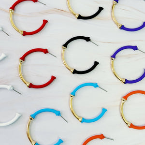 Color Coated Bamboo Hoop Earrings: Red