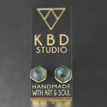 Semi Precious Hexagon Gemstone Studs (8mm gold): Pyrite