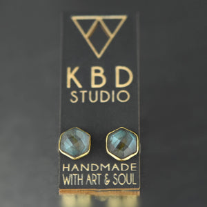 Semi Precious Hexagon Gemstone Studs (8mm gold): Pyrite