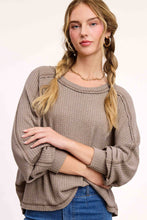HAT7565-Brushed Waffle Fabric Loose Fit Long Sleeve Top: Teal Green / M