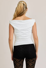 OFF THE SHOULDER TOP WITH RUCHING: CREAM