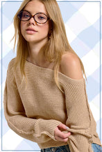 JDS3608-Boat Neck Off Shoulder Dolman Sleeve Sweater Fall: Cinnamon / L