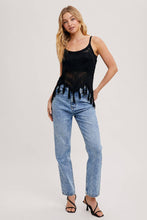 CROCHET FRINGE SLEEVELESS TOP: Black