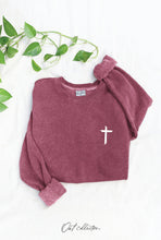 JESUS HAS MY BACK Mineral Graphic Sweatshirt: VINTAGE MAROON / S