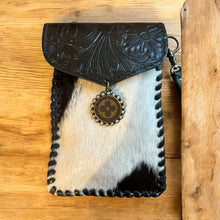 Tooled Cowhide Phone Crossbody-Black