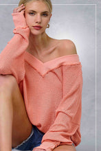 JLT7410-V-neck Waffle Long Sleeve Top Christmas Fall: Sage / S