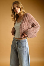 J4475   LIGHT WEIGHT CABLE KNITTED CARDIGAN: ROSE / M