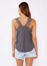 Scallop Lace Trim V Neck Tank Top: Pewter