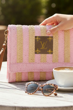 Upcycled Striped Straw Clutch Wristlet Crossbody: Beige