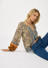 Boho Border Button Blouse: NATURAL/RUST / S