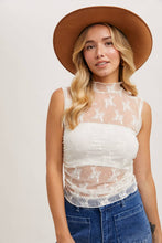 SHEER FLORAL EMBROIDERY MUSCLE-STYLE TANK: IVORY / S