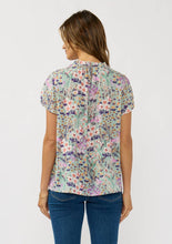 Flutter Sleeve Hidden Button Down Top: MINT/LILAC / S