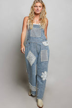 Crochet Contrast Patch Detail Chest Pocket Woven Overalls: INDIGO / M