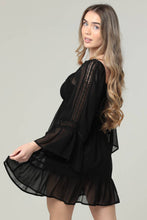 C4C41-ASIS SHEER LONG SLEEVE CROCHET TRIM V NECK DRESS: M