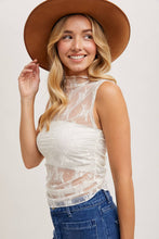 SHEER FLORAL EMBROIDERY MUSCLE-STYLE TANK: IVORY / S