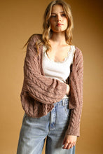 J4475   LIGHT WEIGHT CABLE KNITTED CARDIGAN: ROSE / L