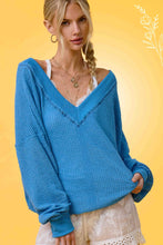 JLT7410-V-neck Waffle Long Sleeve Top Christmas Fall: Sage / S