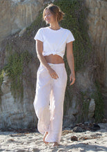 Striped Straight Leg Drawstring Pant: White/Sand