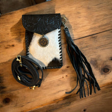 Tooled Cowhide Phone Crossbody-Black