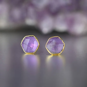 Semi Precious Hexagon Gemstone Studs (8mm gold): Pyrite