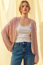 J4475   LIGHT WEIGHT CABLE KNITTED CARDIGAN: ROSE / L