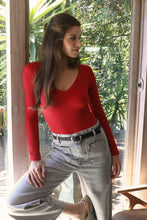 NS8314- Deep V Neck LS Top: 2218 Blue Opal