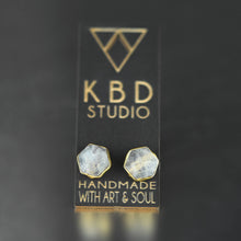 Semi Precious Hexagon Gemstone Studs (8mm gold): Pyrite
