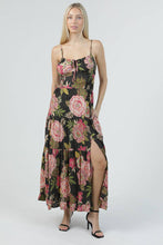 C4C84-AA26 PRINTED MAXI DRESS WITH SIDE SLIT AND POCKETS: Black / L