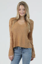 XHV08-ASIS V NECK FLARE SLEEVE LIGHT WEIGHT KNIT PU: SUNBAKED / S
