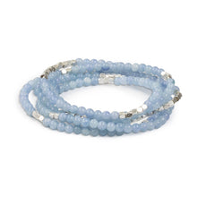 Stone Wrap Bracelet/Necklace - Blue Lace Agate/Silver