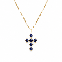 Ellison+Young Natural Stone Cross Pendant Necklace, Gold Chain: Tiger's Eye Brown