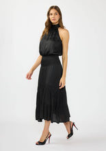 Satin Smocked Halter Midi Dress: Black / M