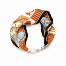 Ellison+Young Satin Twilly Scarf Necklace with Jeweled Magnetic Clasp: Luxe Equestrian Print