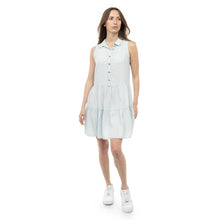 Collar Button Down Short Sleeveless Dress: Light Blue / S-M-L(3-2-1)