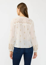 Long Sleeve Button Down Embroidered Blouse: WHITE/SAND / S