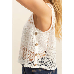 Sleeveless Crew Neck Crochet Top Whitw
