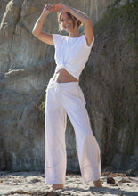 Striped Straight Leg Drawstring Pant: White/Sand