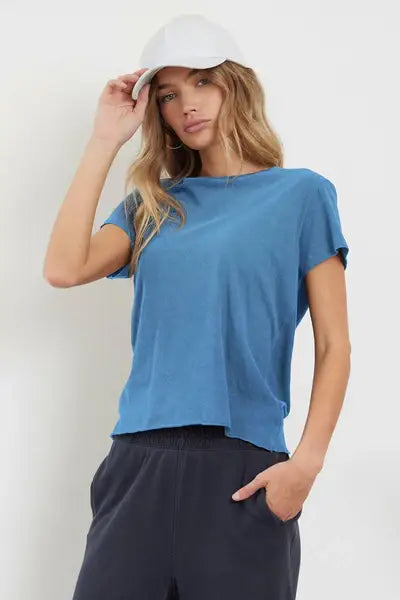 Mitered back Winston Tee in Elemental Blue