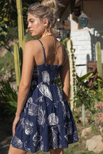 D3218H -Printed Cut Out Mini Dress: NAVY / S-M-L (3-2-1)