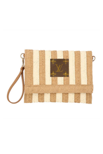 Upcycled Striped Straw Clutch Wristlet Crossbody: Black