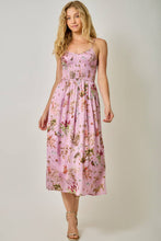 61726 Smocked Nature Print Midi Dress: Black / Large