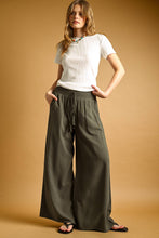 MMP469   COTTON LINEN SMOCKED WAIST PANTS WITH TASSEL: DEEP MOSSY / S