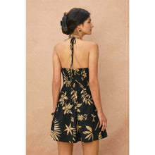 Tropical Leaf Ruched Halter Mini Dress: TAHITI / S-M-L(2-2-2)