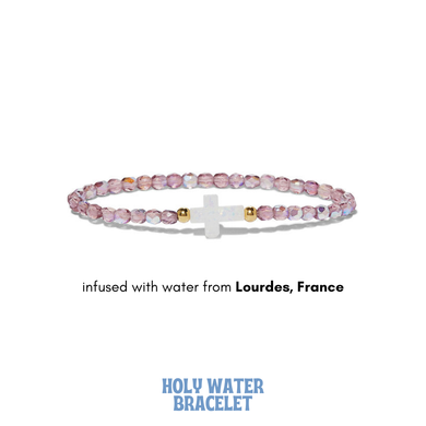 Holy Water Beaded Amethyst Cross Bracelet Gold