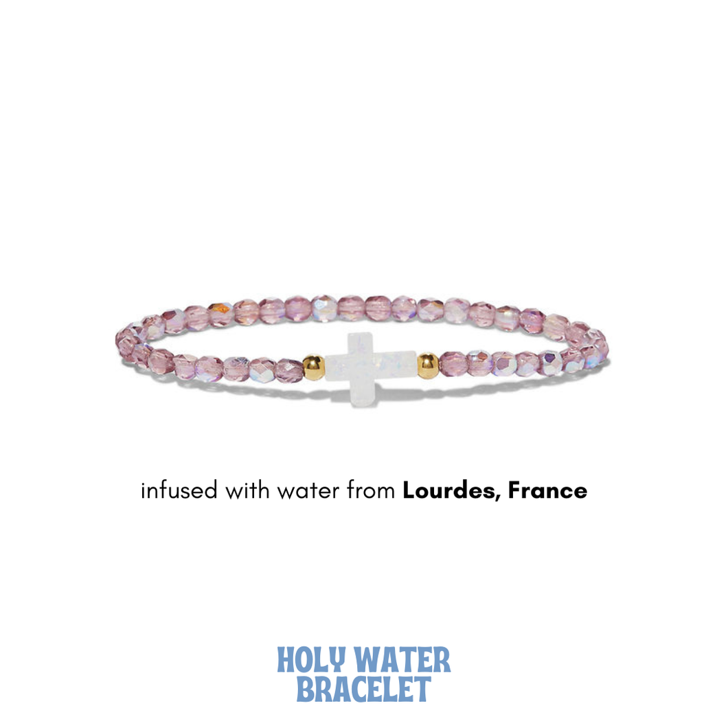 Holy Water Beaded Amethyst Cross Bracelet Gold