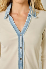 60719 Washed Thermal Button Down Top: Melange Grey / Small