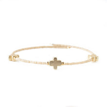 Faithful Beaded Cross Bangle w/ Matte Gold Crosses-Latte