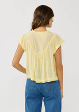 V-Neck Flutter Sleeve Smocked Yoke Top: YELLOW / XS