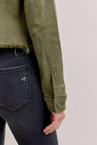 Military Olive Frayed Cropped Fitted Jacket
